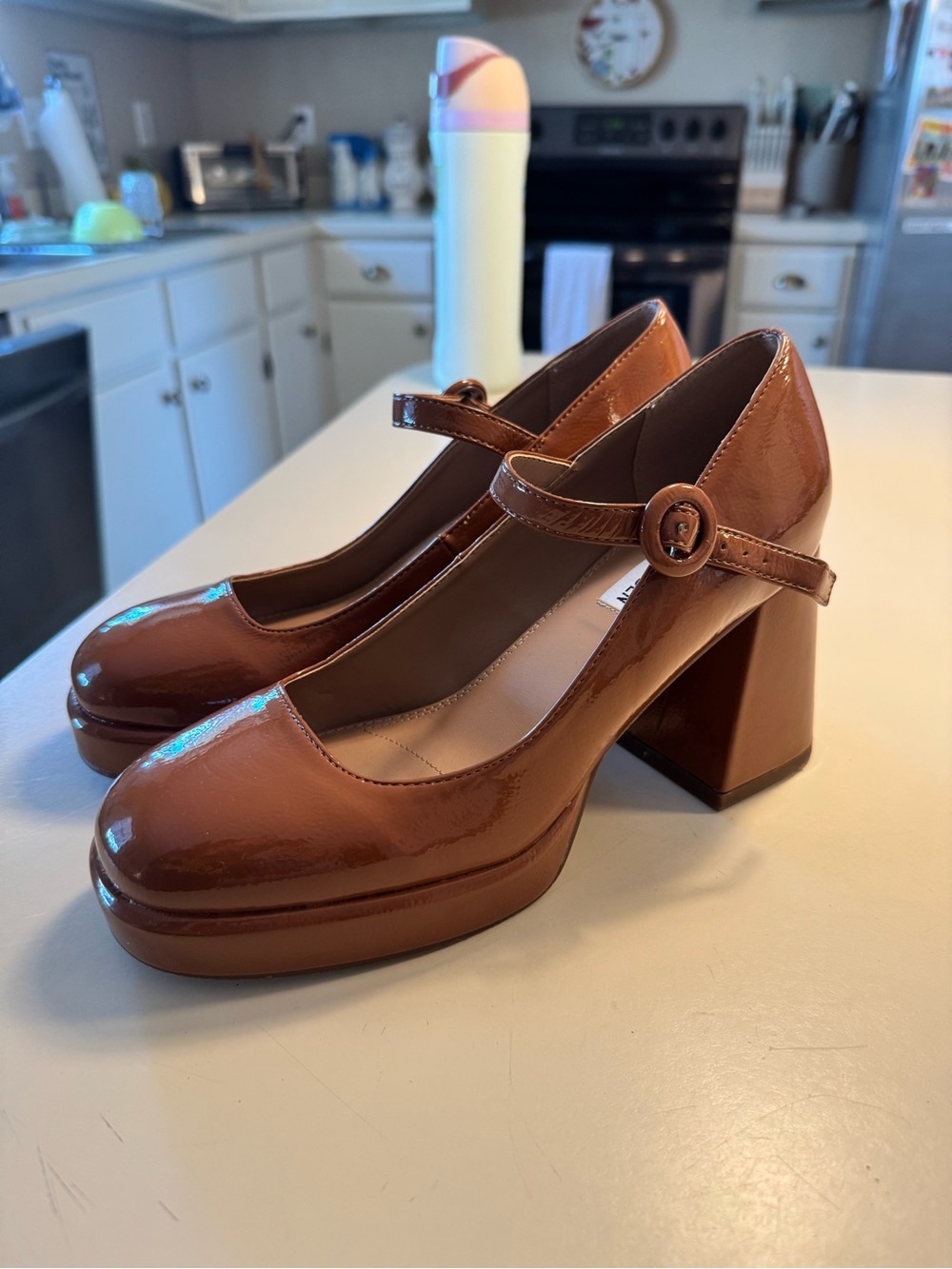Steve Madden Brown Patent Mary Jane Block Heels